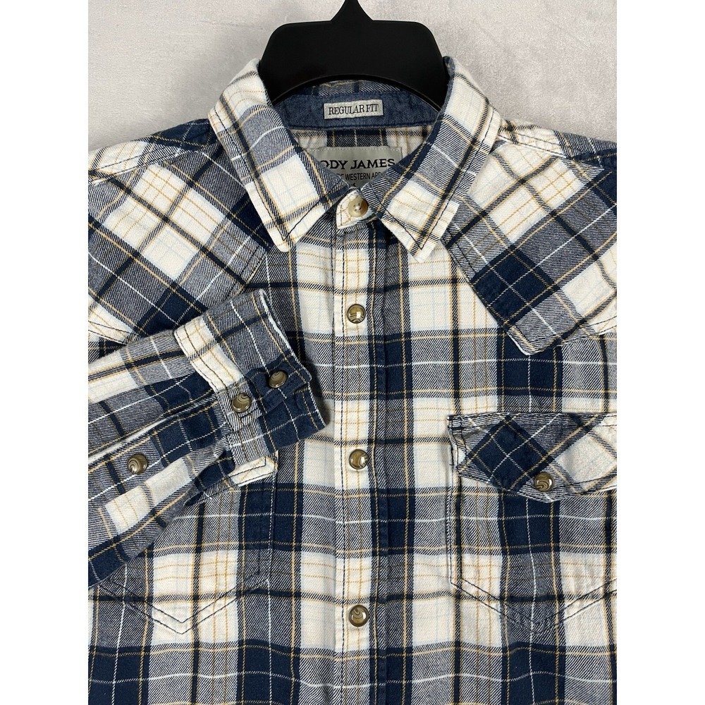 Cody James Flannel Shirt Mens Small Blue Plaid Western Pearl Snap Cotton Good